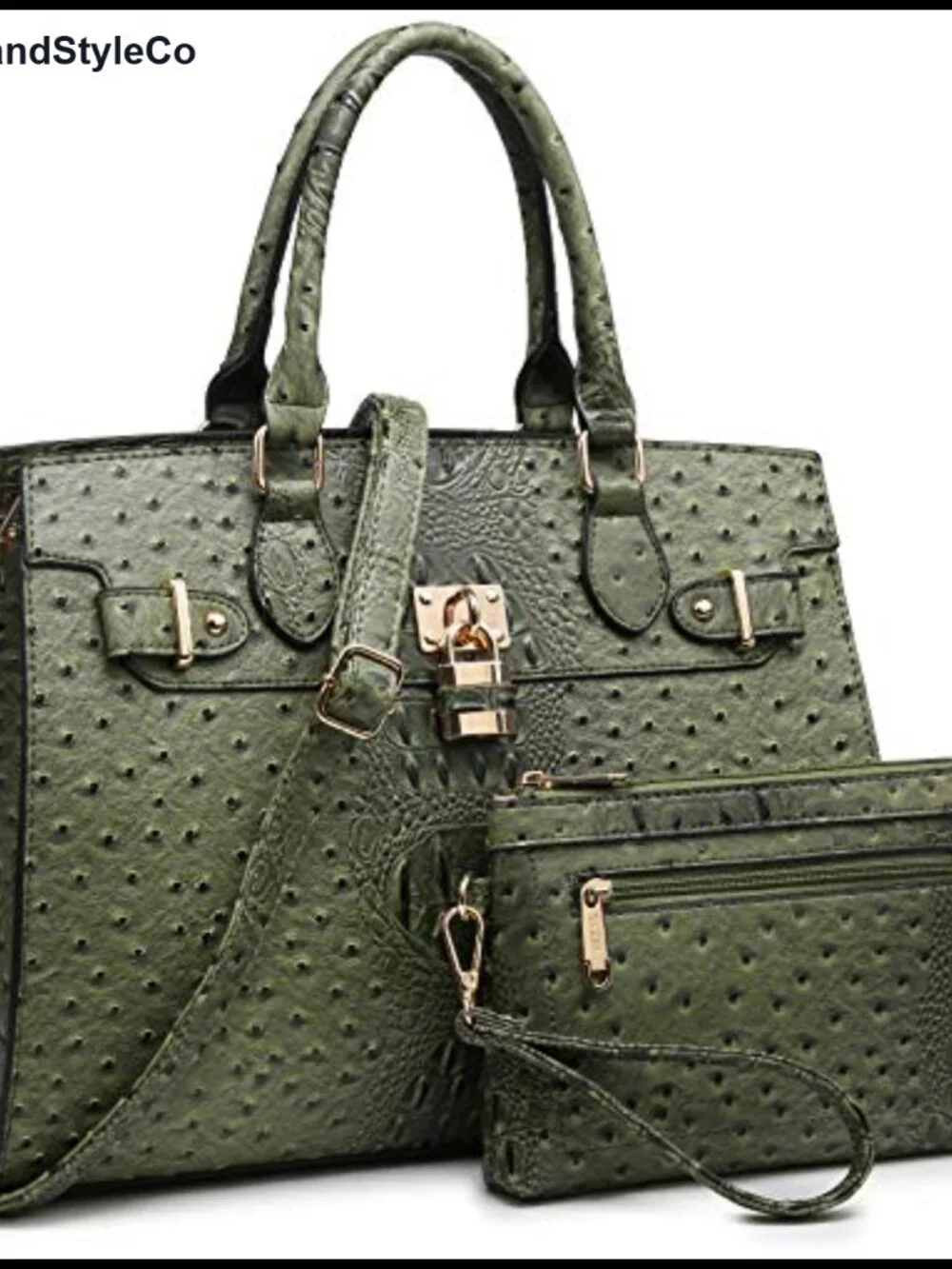 Vegan Leather Satchel Handbag & Matching Clutch Set with Shoulder Strap